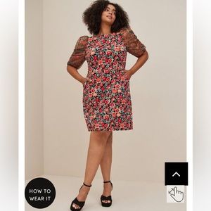 Torrid MINI SCUBA CREPE AND ORGANZA HIGH NECK PUFF SLEEVE DRESS